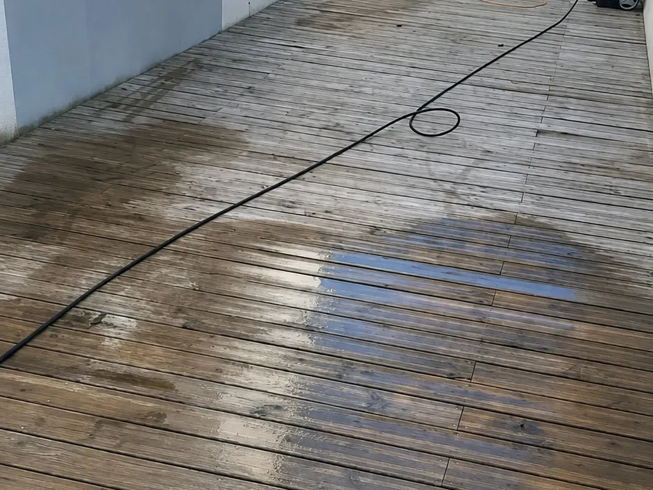 Avant : le platelage bois d’une terrasse